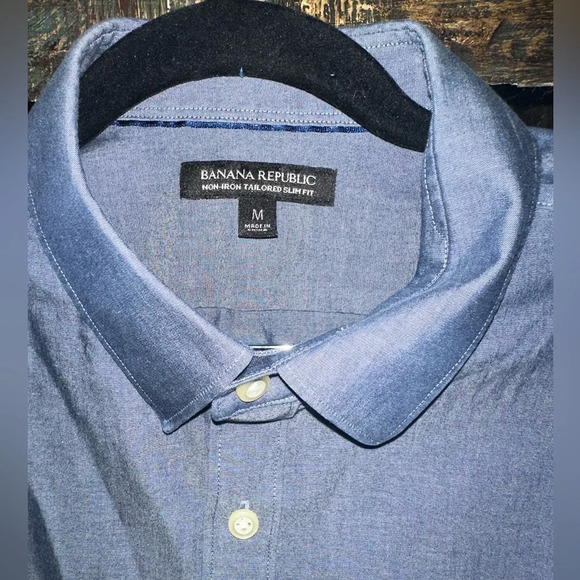 Banana Republic Non-Iron Tailored Slim Fit Long Sleeve Dress Shirt Size M Blue - Picture 3 of 6